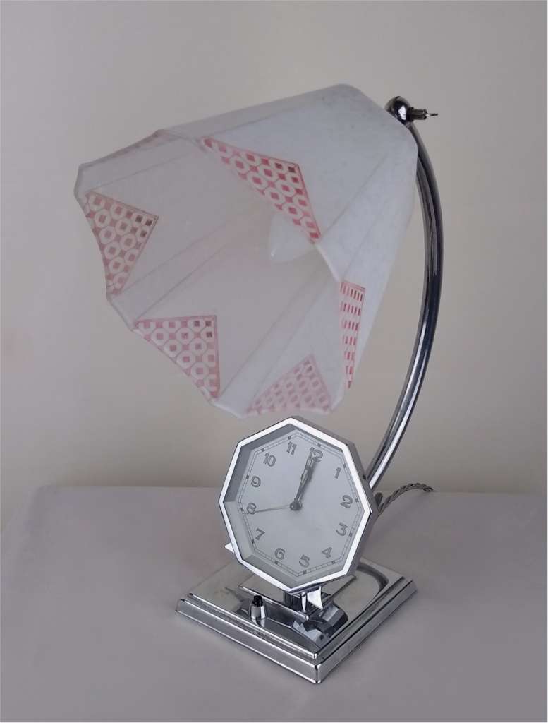 Art Deco bedside lamp with integral alarm clock Art Furniture