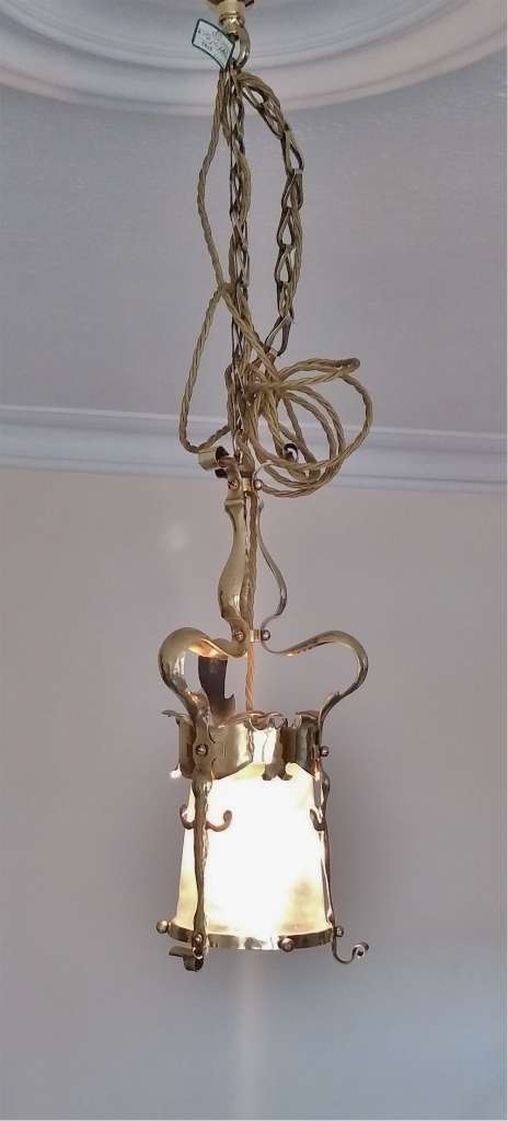 Arts and crafts ceiling light in hammered brass