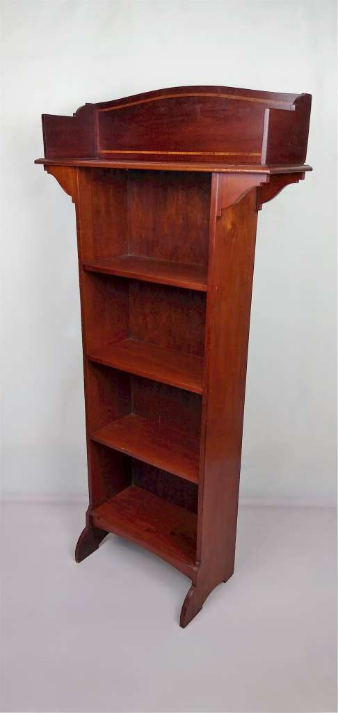 Narrow inlaid arts and crafts bookcase