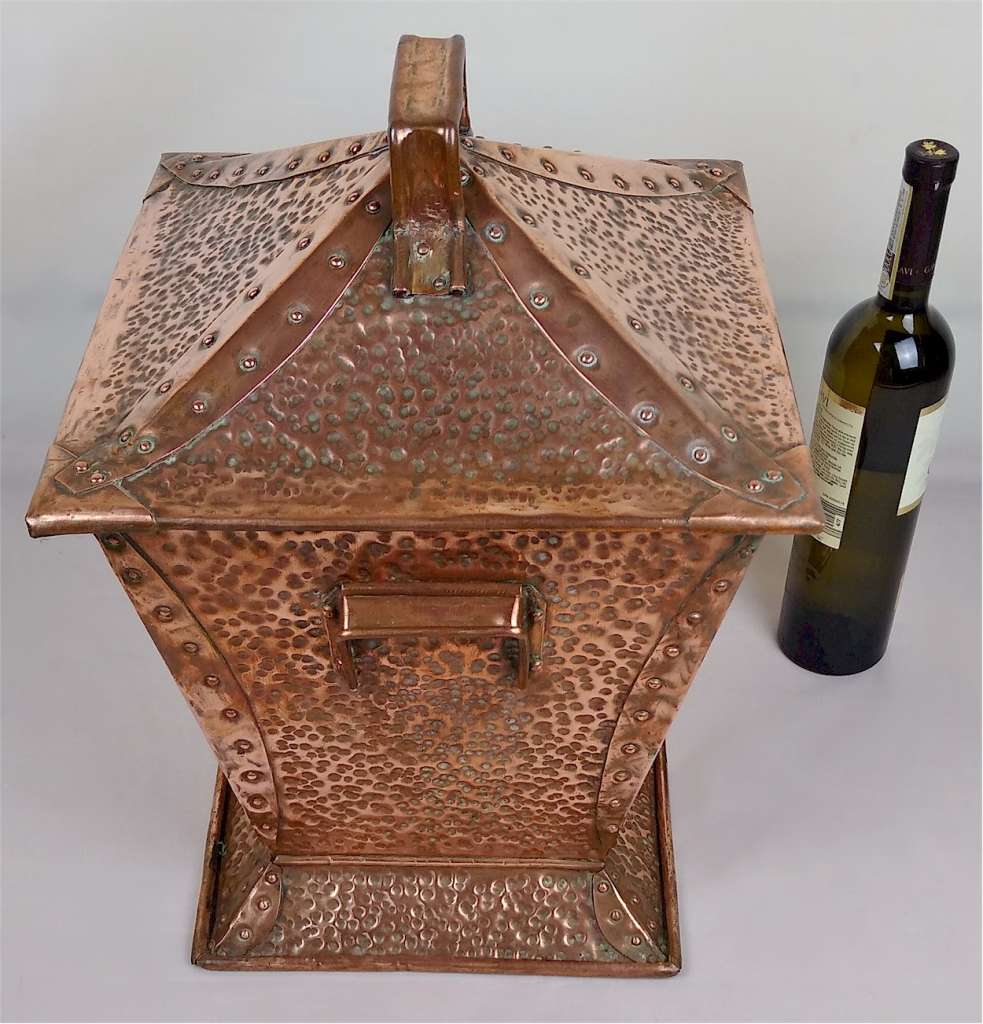 Arts and crafts coal box in hammered copper