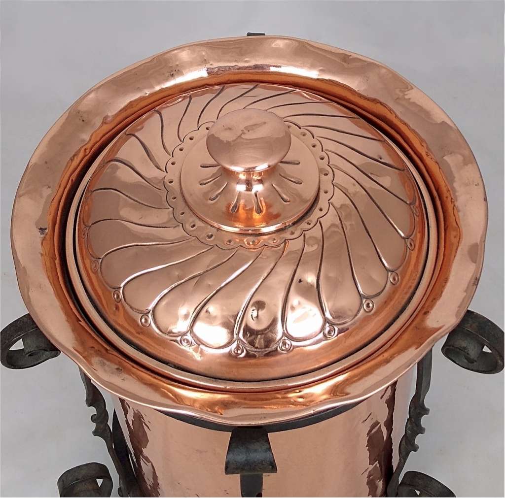 Tall arts and crafts log / coal bin in copper