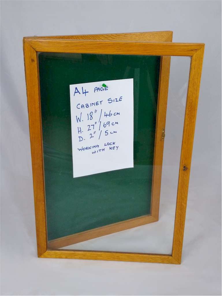 1950's lockable notice board in golden oak LATEST STOCK Art Furniture