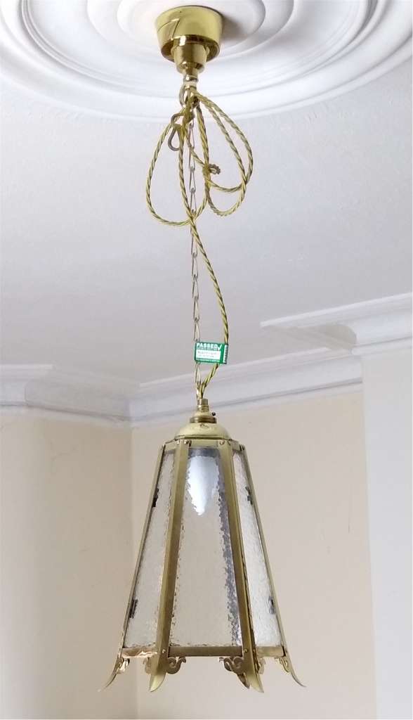 Arts and crafts tapered ceiling light in brass