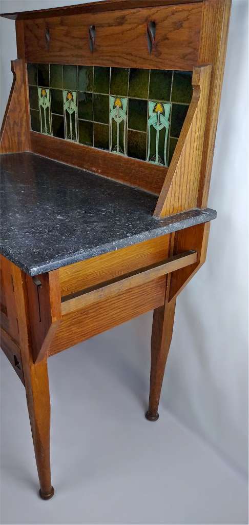 Arts and crafts tile backed washstand