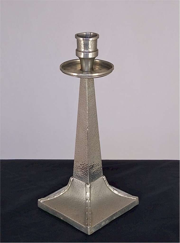 Arts and crafts candlestick in hammered pewter Sold Art Furniture