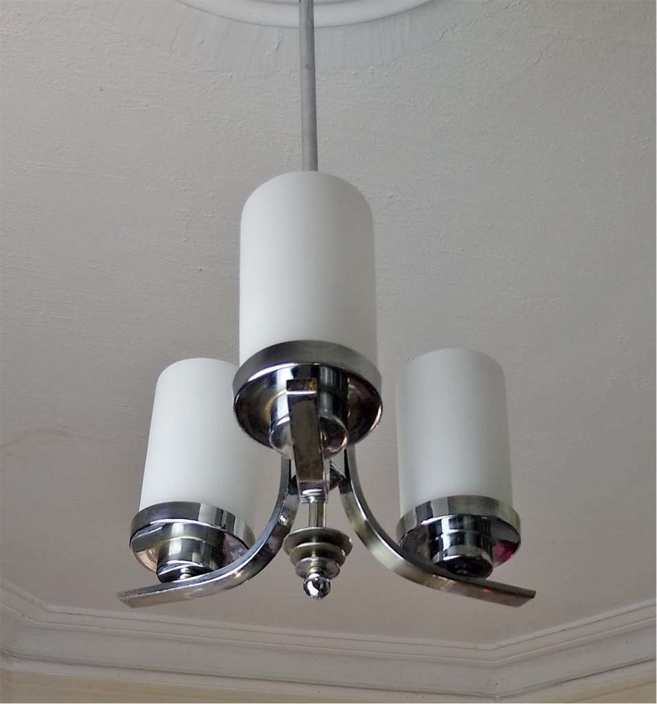 Art Deco modernist ceiling lamp in chrome & glass