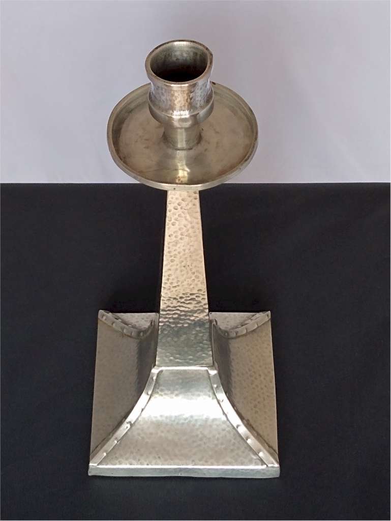 Arts and crafts candlestick in hammered pewter Sold Art Furniture
