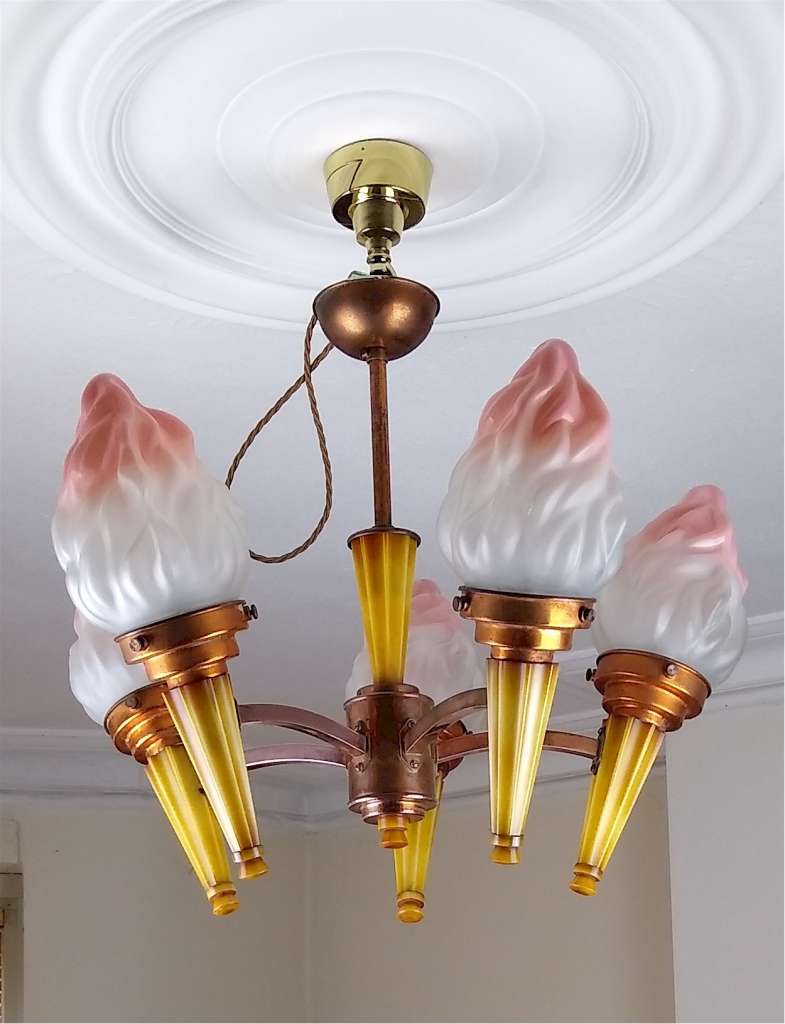 Good Art Deco 5 arm ceiling light