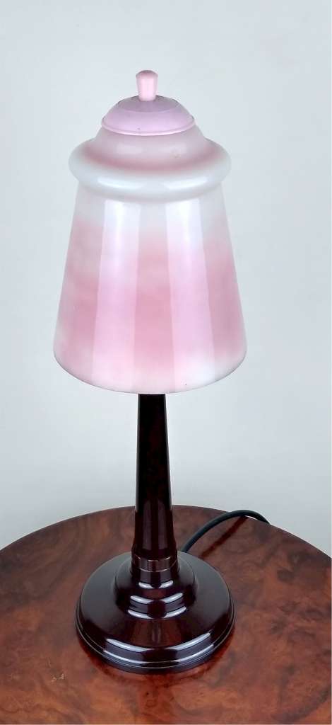 Art deco table lamp bakelite and glass