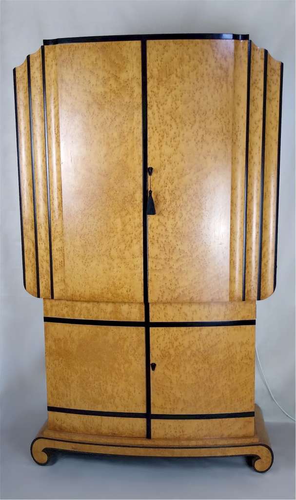 Art Deco cocktail cabinet birds eye maple and ebony