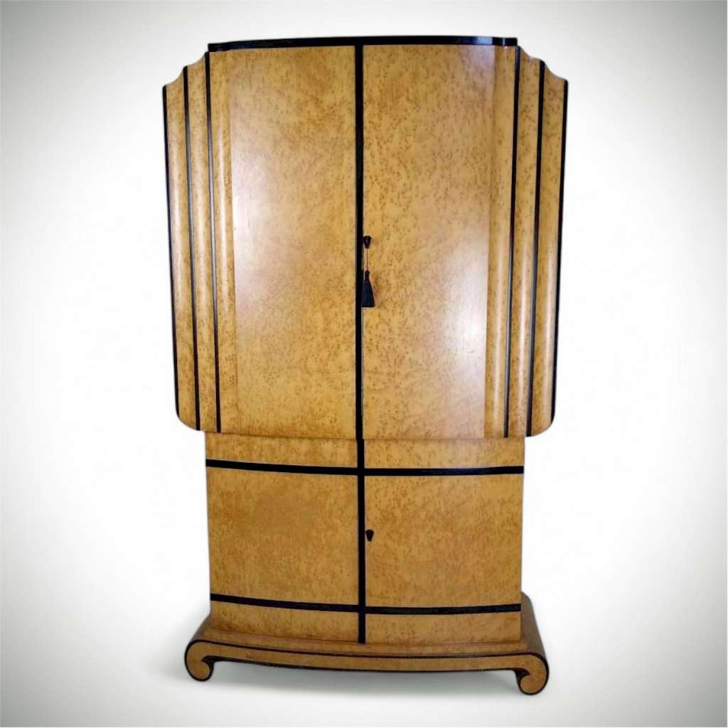 Art Deco cocktail cabinet birds eye maple and ebony