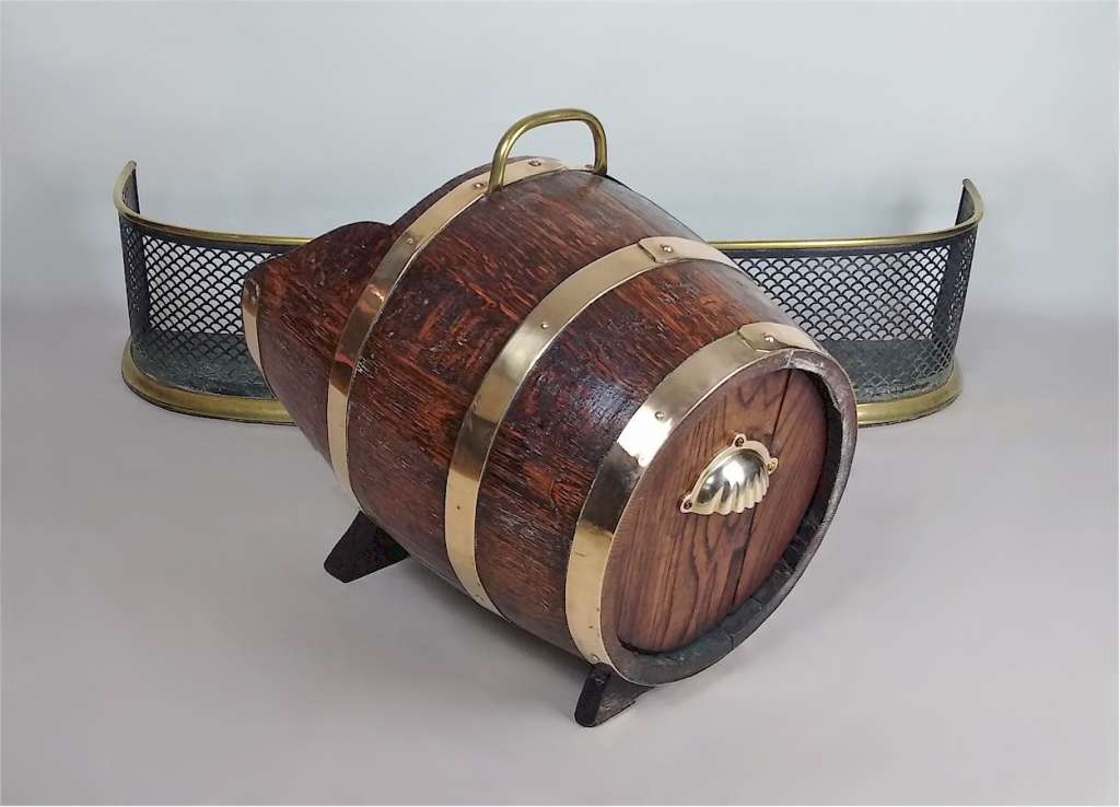 Oak & brass coopered coal bin
