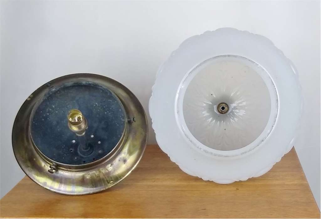 Large milk glass ceiling light , pressed flowers