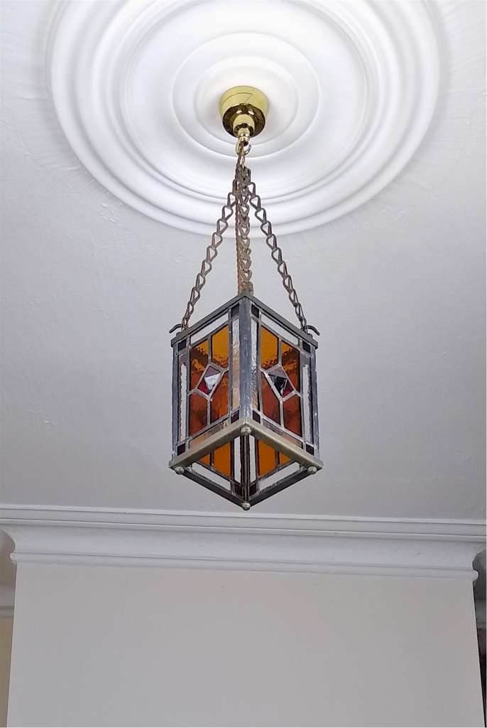 PAIR of leaded glass ceiling lights