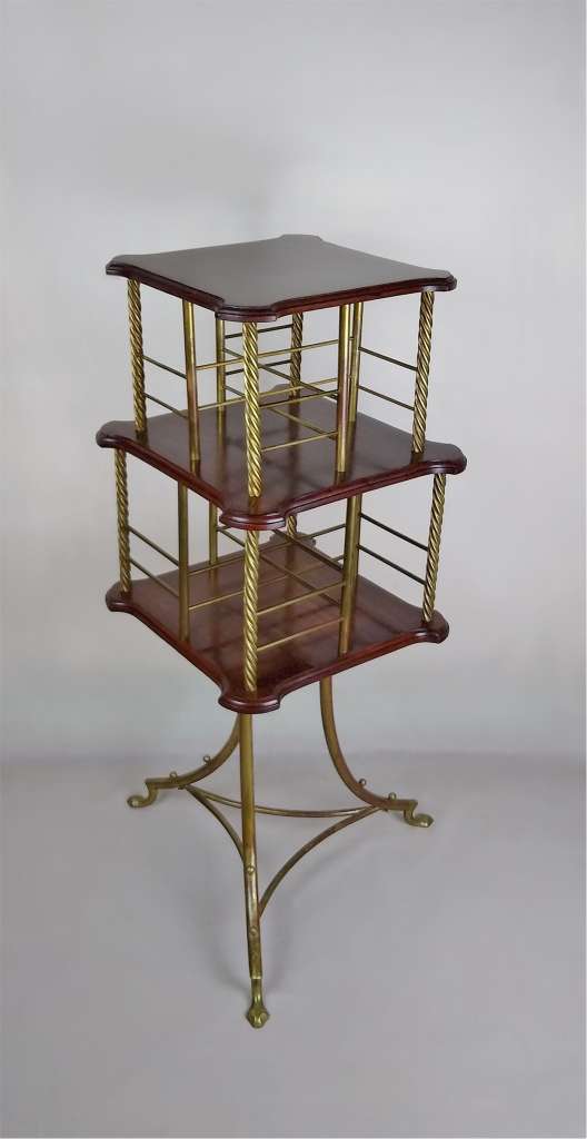 Victorian revolving bookcase in brass and mahogany