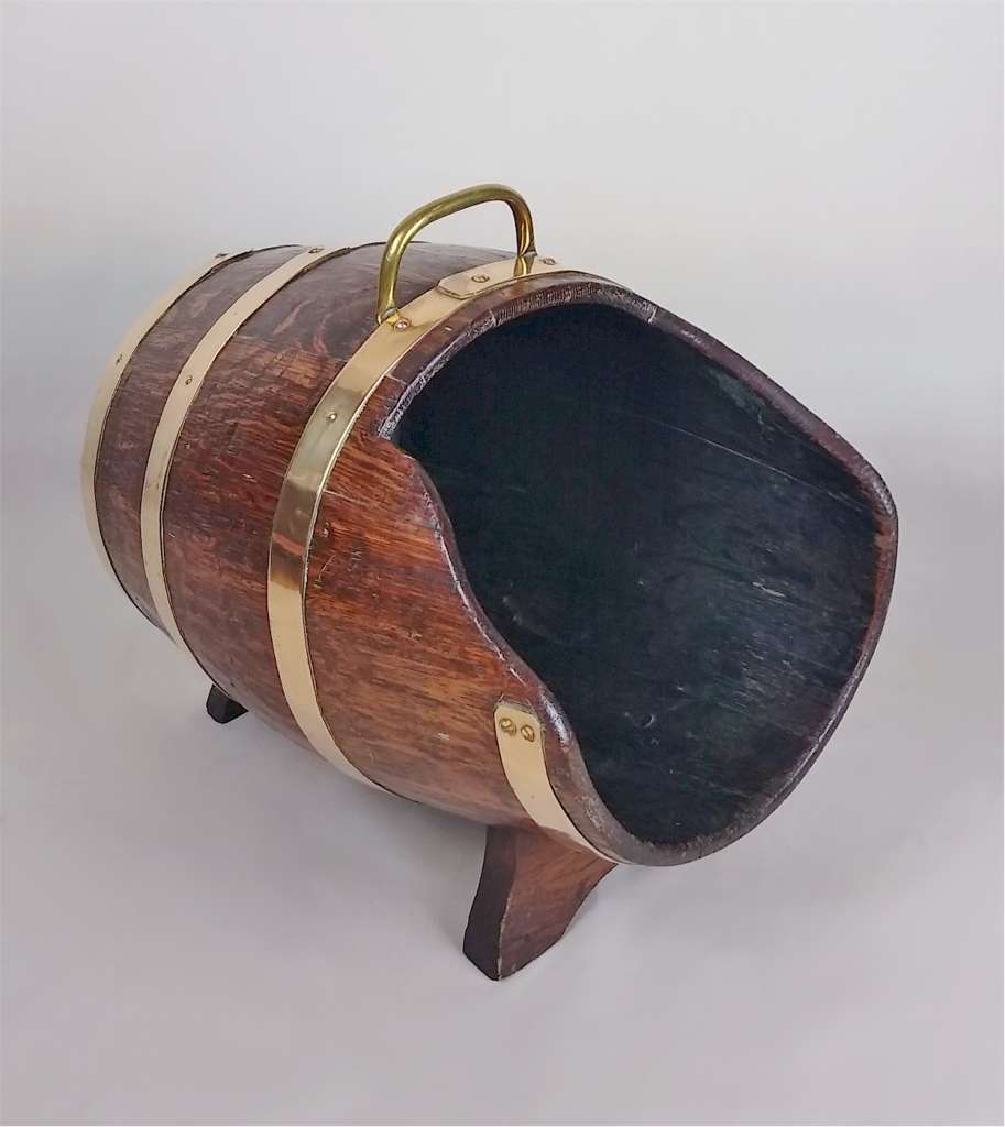 Oak & brass coopered coal bin