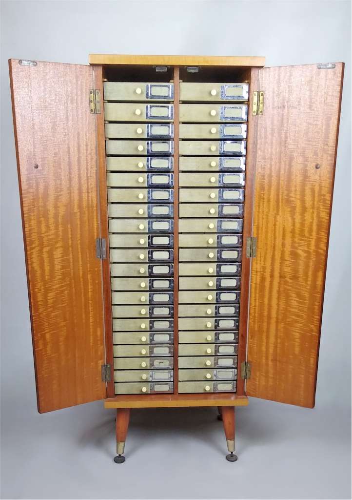 42 drawer Mid Century cabinet teak & walnut