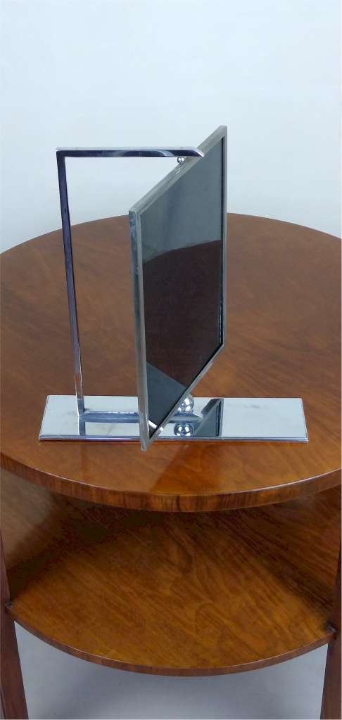 Art Deco revolving photo frame in chrome and glass