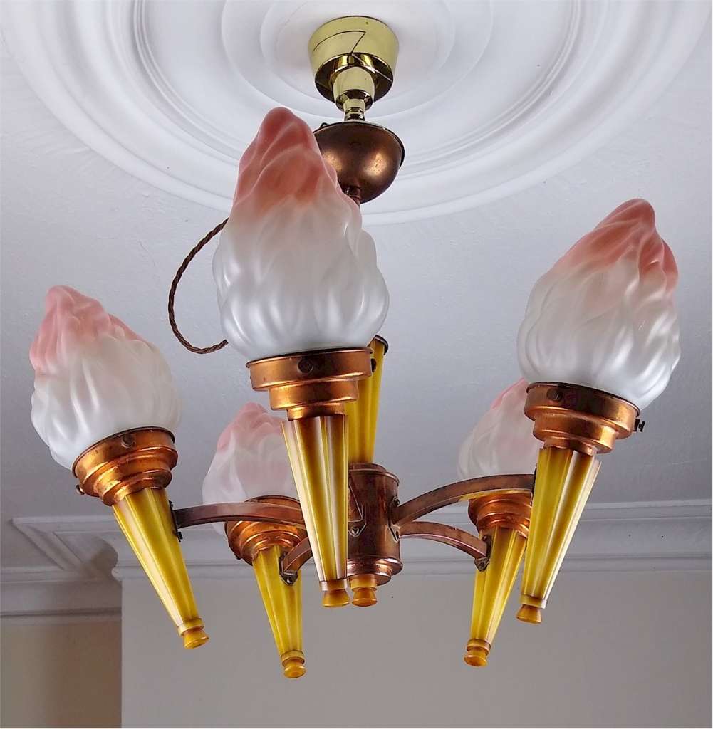 Good Art Deco 5 arm ceiling light