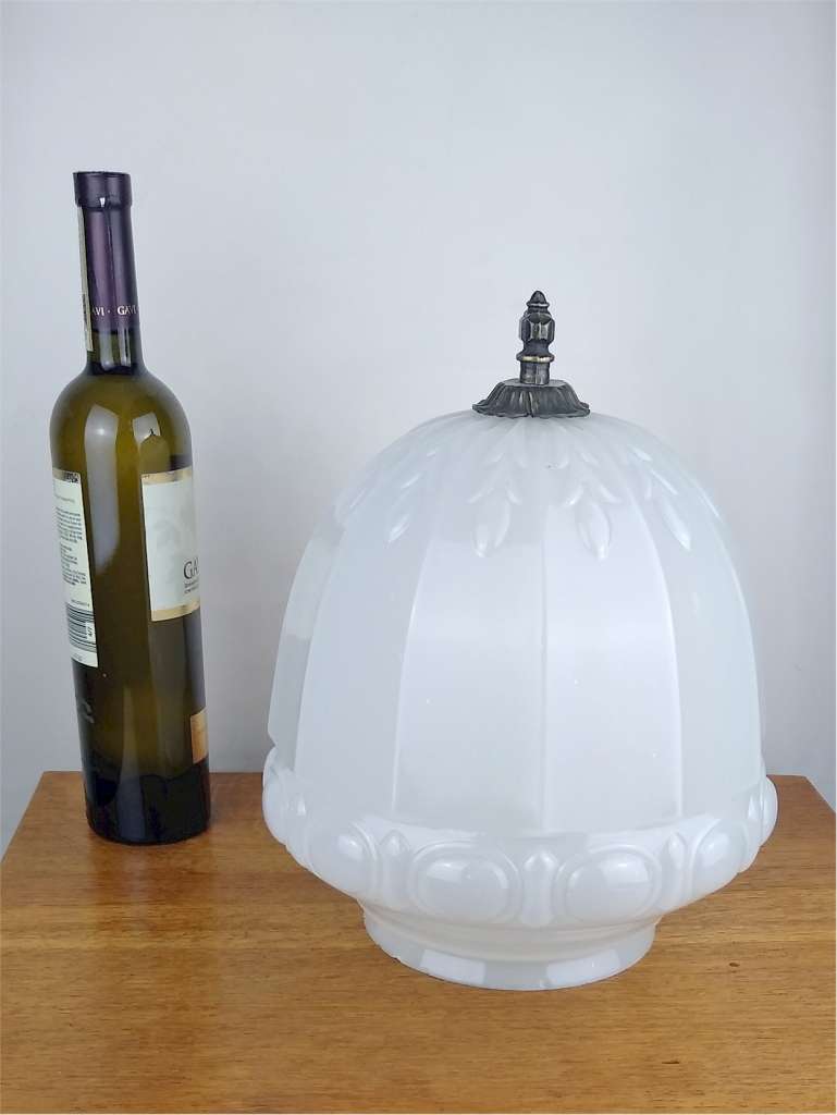 Large milk glass ceiling light , pressed flowers