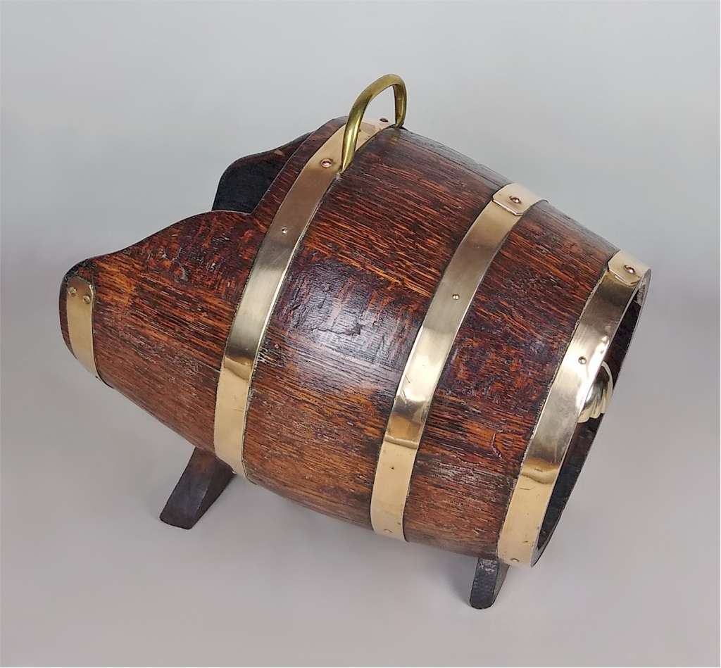 Oak & brass coopered coal bin