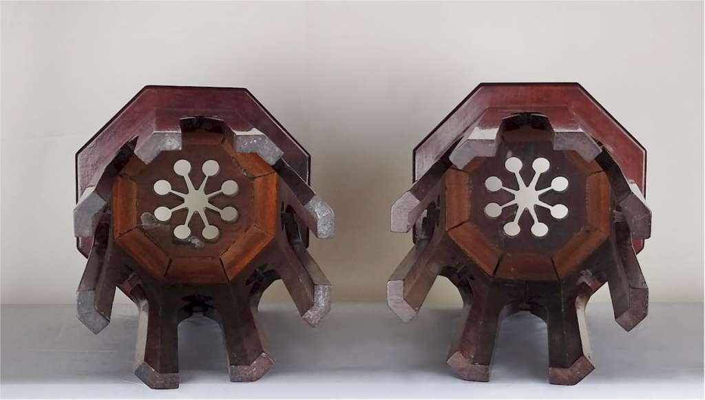 Pr of miniature Moorish tables in mahogany