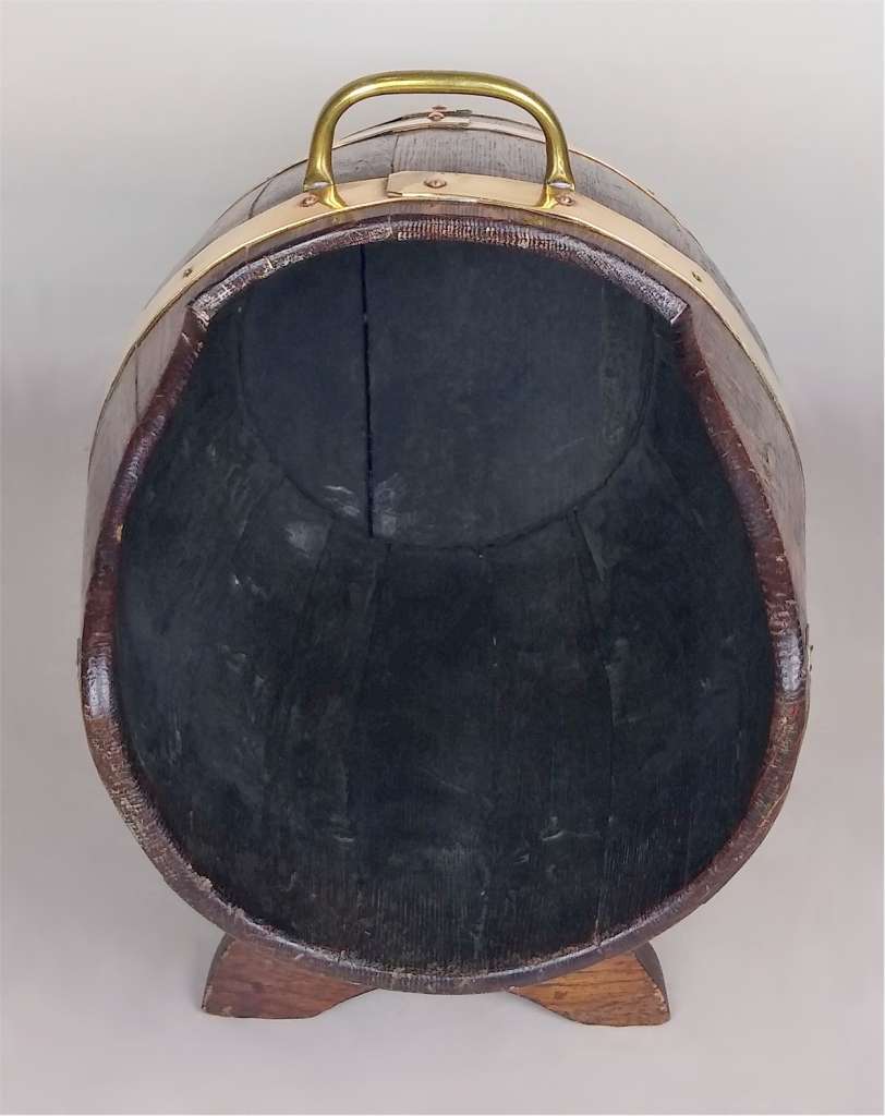 Oak & brass coopered coal bin