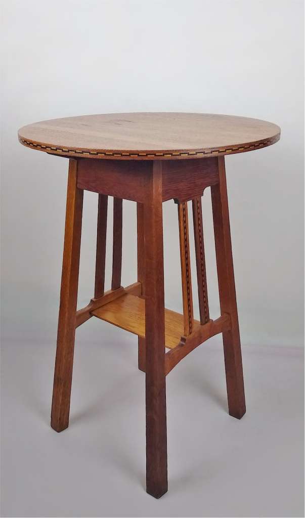 Classic arts and crafts inlaid table in golden oak