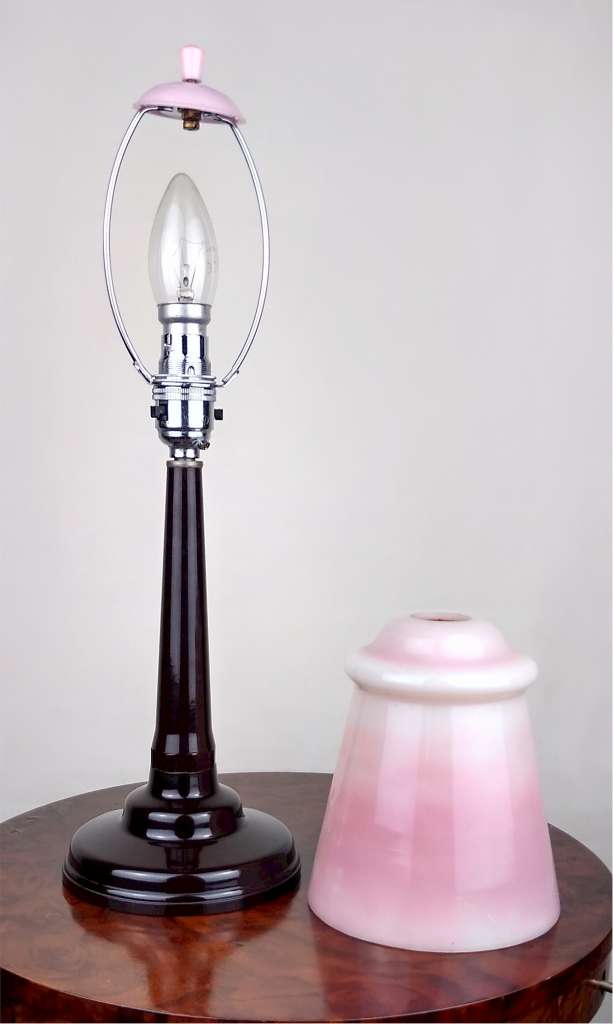 Art deco table lamp bakelite and glass