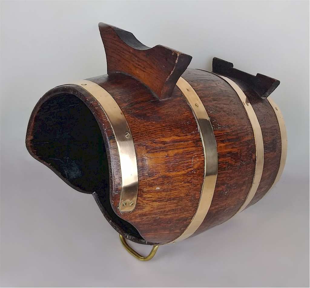 Oak & brass coopered coal bin