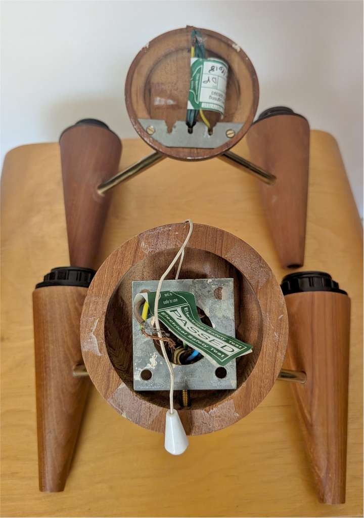 1960's wall lights teak and brass