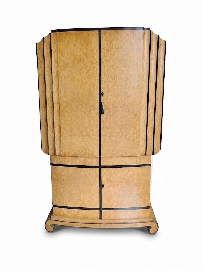 Art Deco cocktail cabinet birds eye maple and ebony