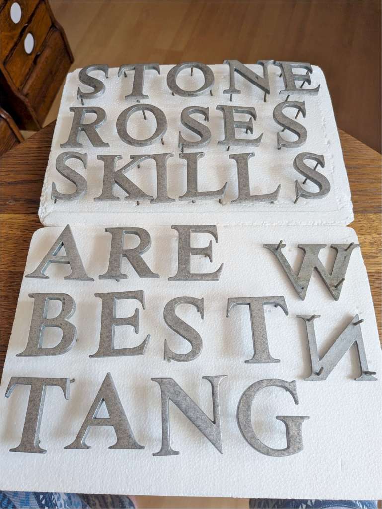 Solid aluminium letters with brass threaded fixings