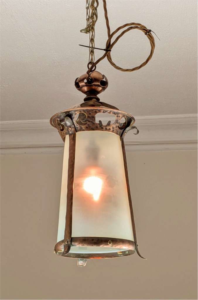 Arts and crafts vaseline lantern hammered copper