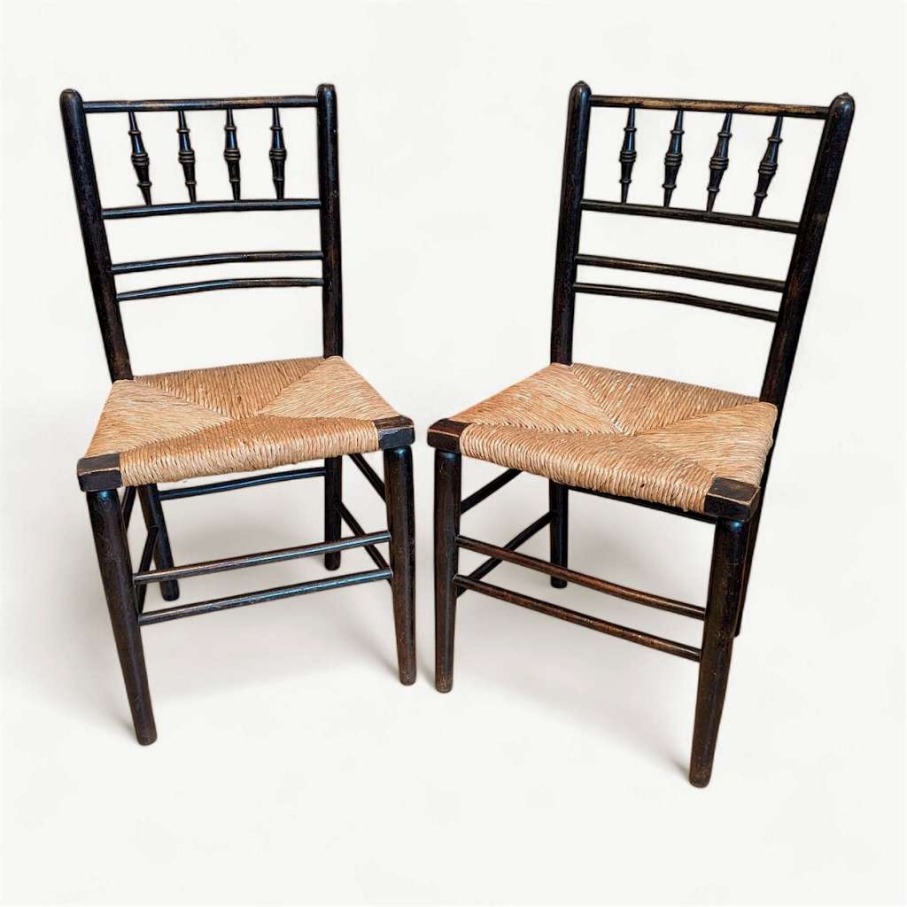 Pair William Morris Sussex chairs ebonised ash