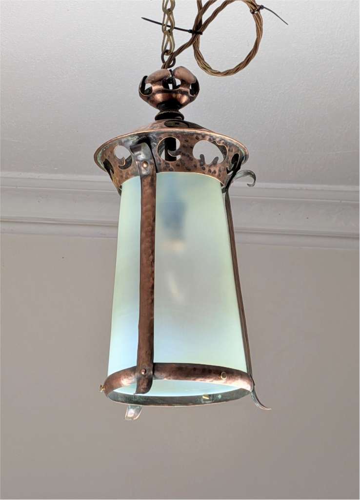 Arts and crafts vaseline lantern hammered copper