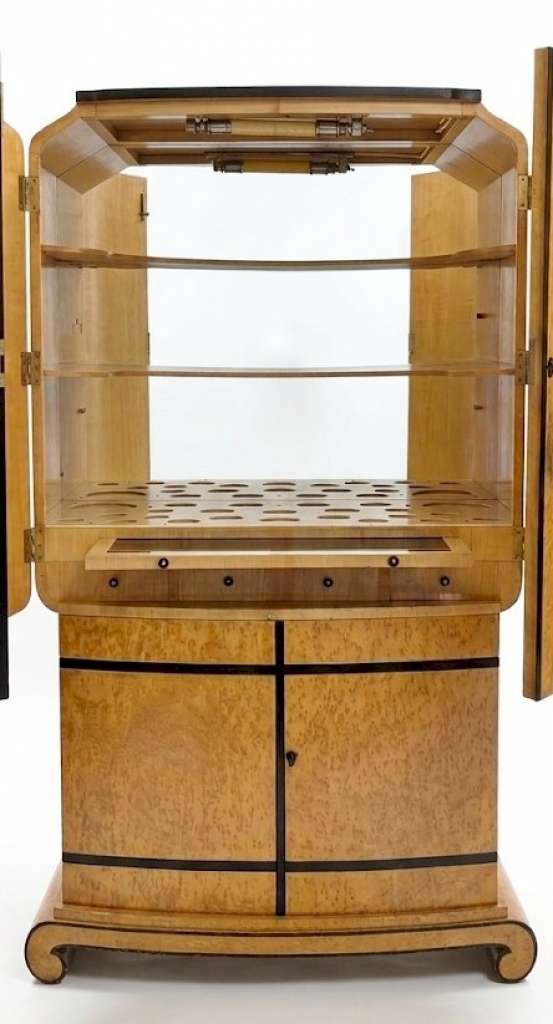 Art Deco cocktail cabinet birds eye maple and ebony