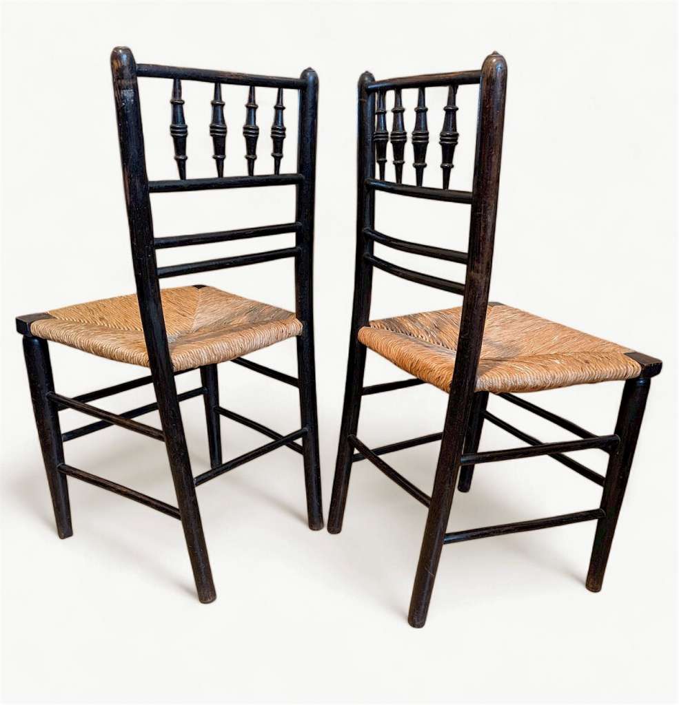 Pair William Morris Sussex chairs ebonised ash