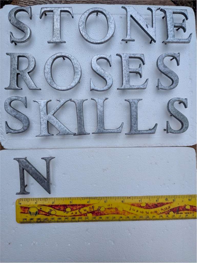 Solid aluminium letters with brass threaded fixings