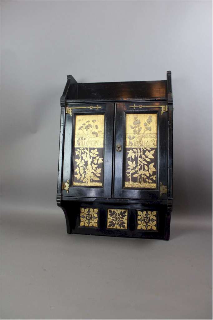 Pretty Aesthetic Movement ebonised wall cabinet