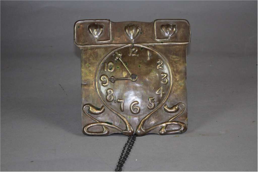 Brass arts and crafts wall clock c1900