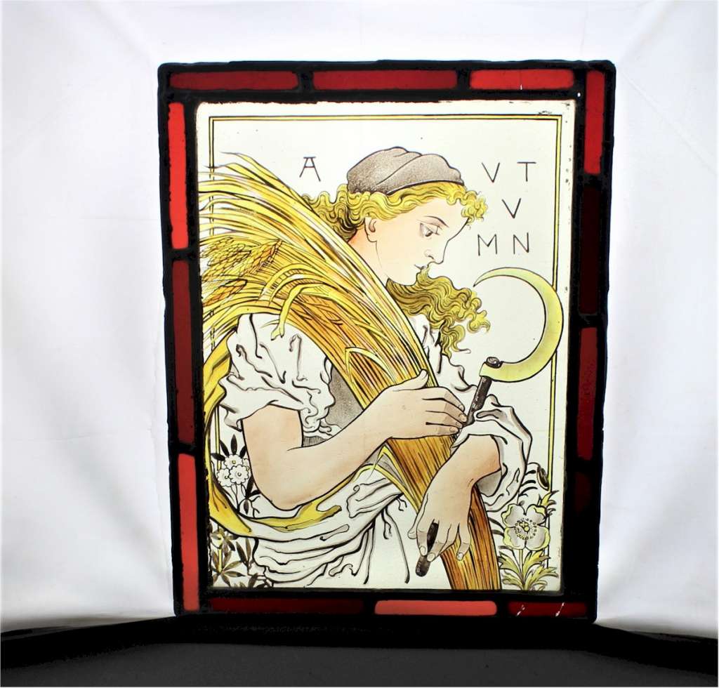 Arts and crafts stained glass panels of the 4 seasons