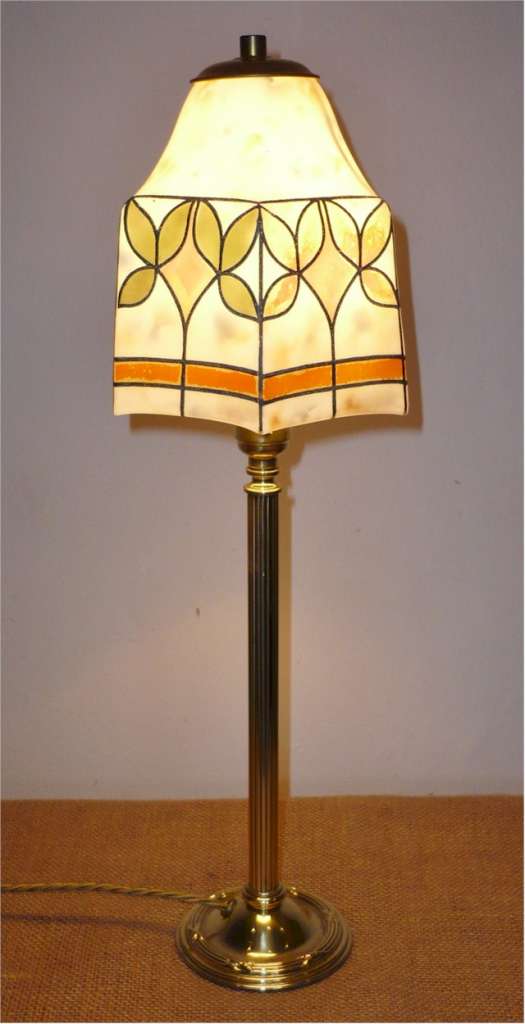 Pretty table lamp with brass base and hand painted shade