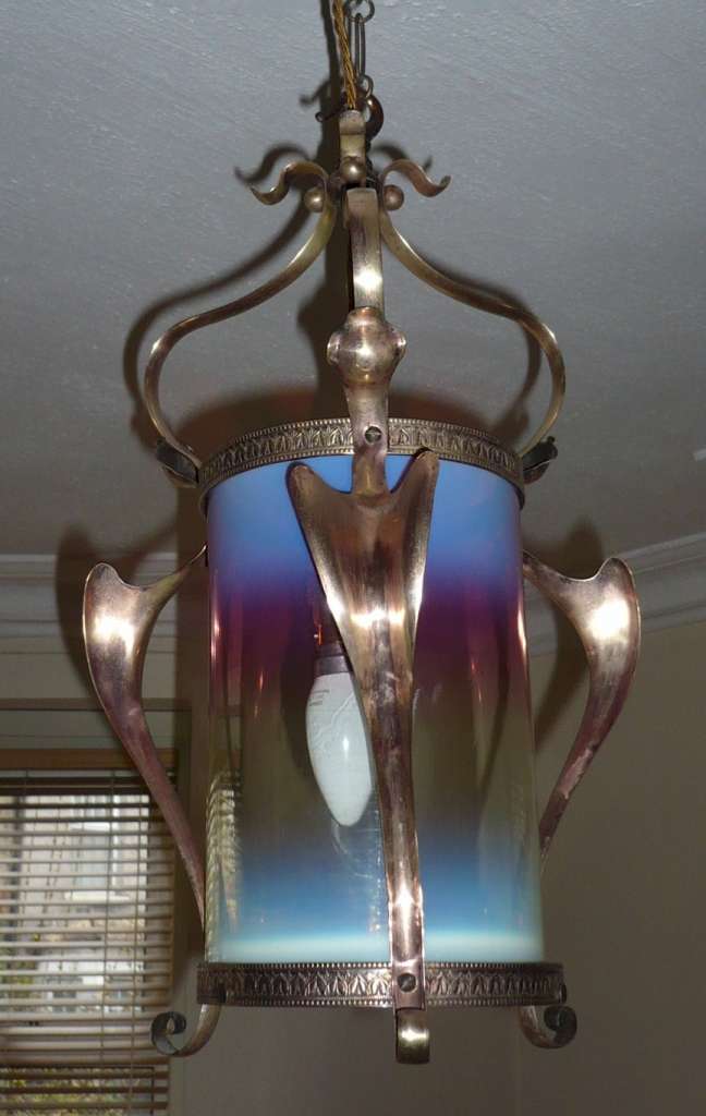 Arts And Crafts Cranberry Vaseline Ceiling Light Sold Art
