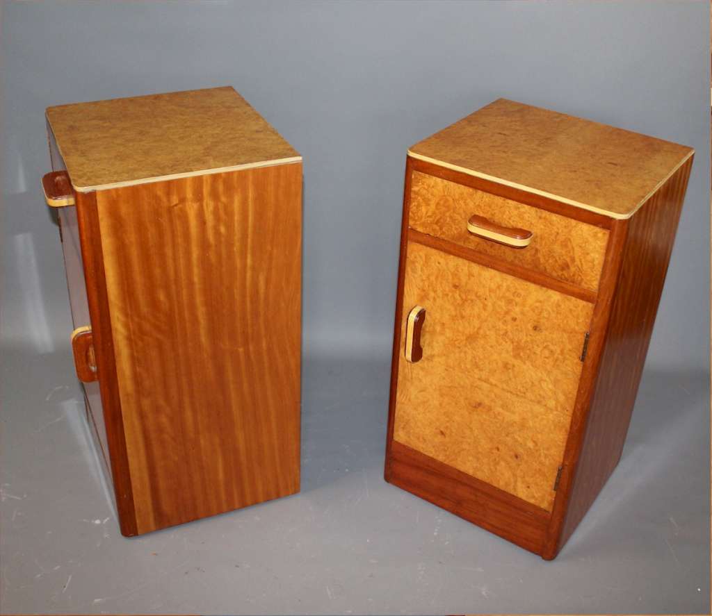 Art Deco pair of birds eye maple bedside Furniture Bedroom