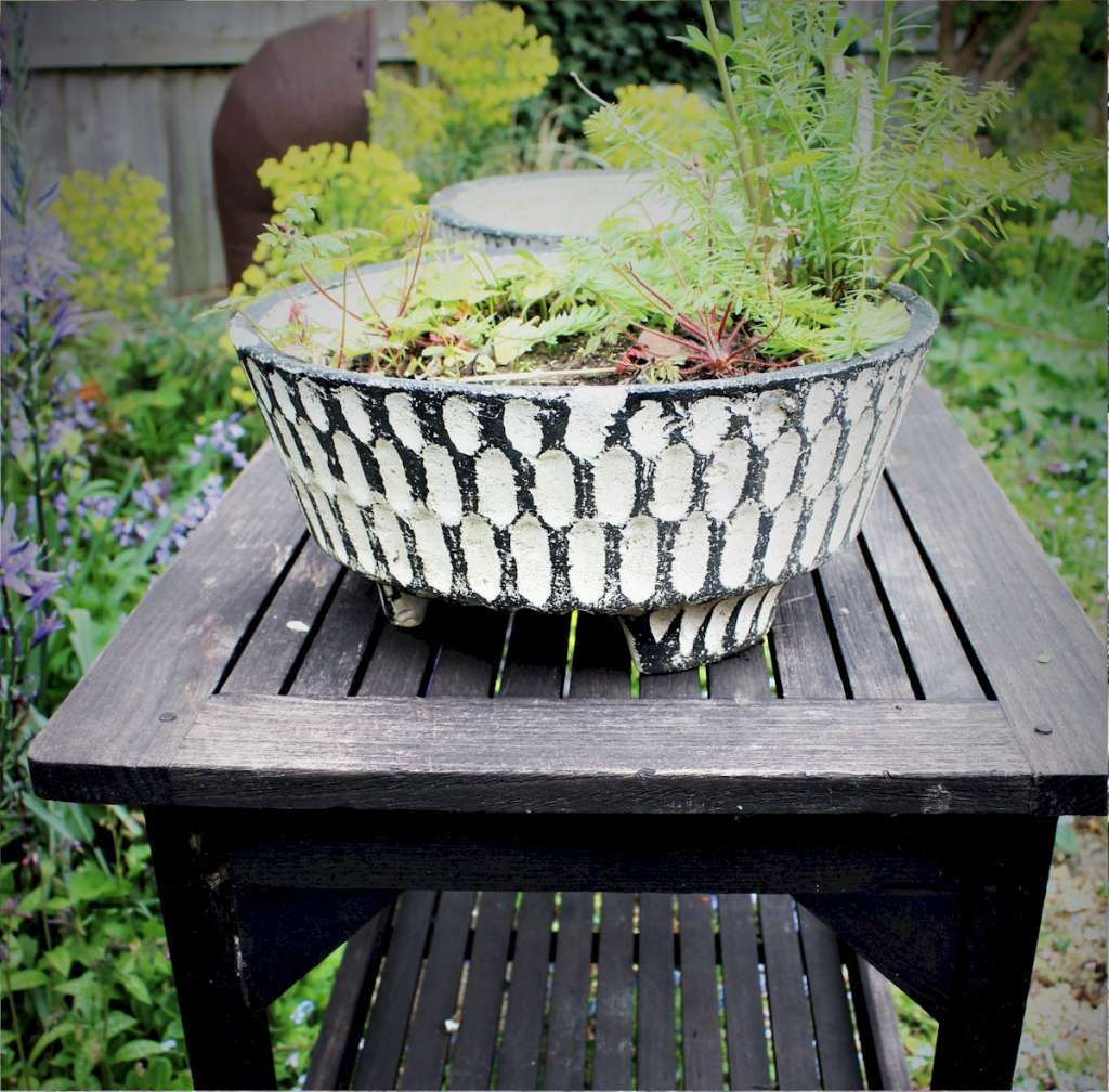 Mid-Century black and white garden pots