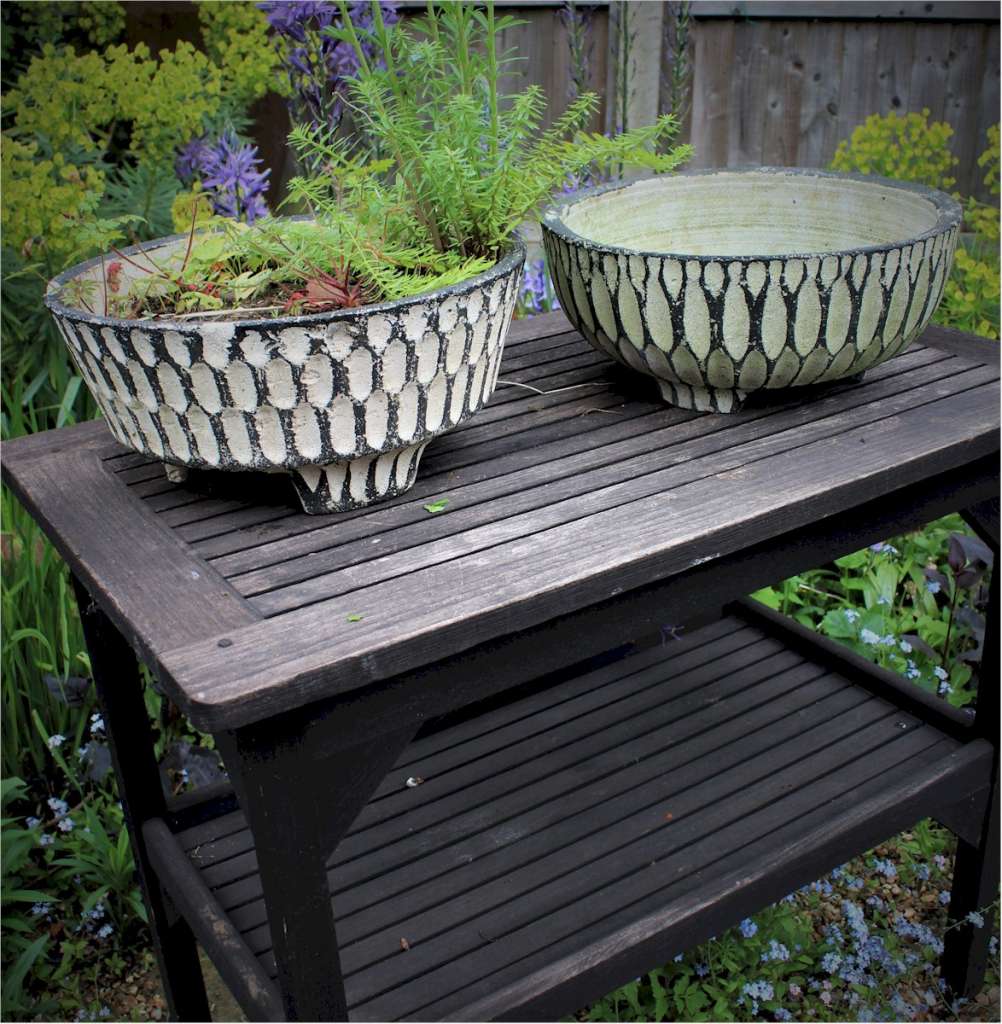 Mid-Century black and white garden pots