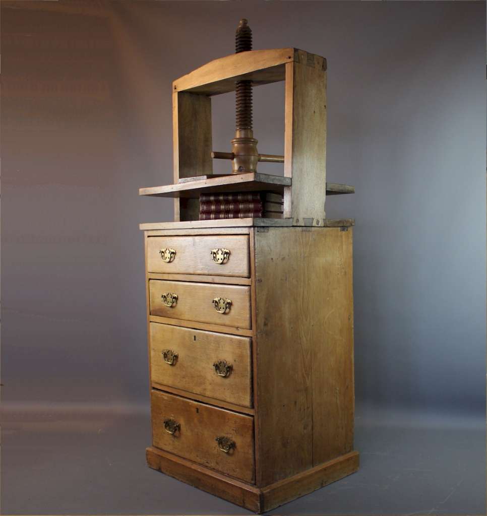 Antique pine book press chest of drawers.