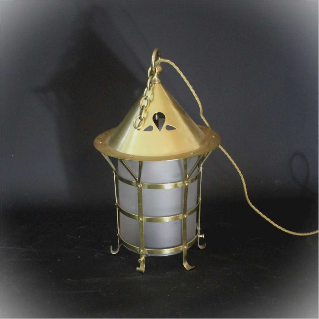 Arts and Crafts brass hall lantern