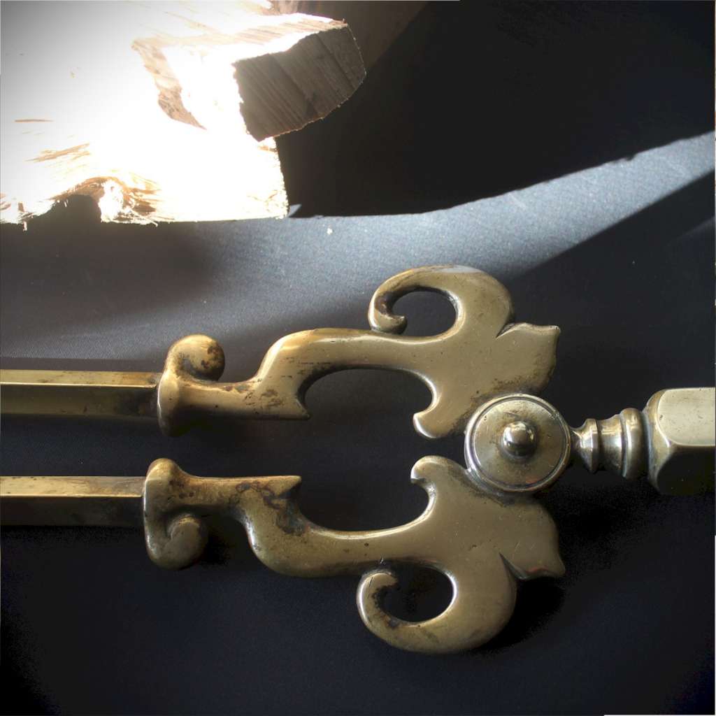 Set of Nouveau brass fire tools